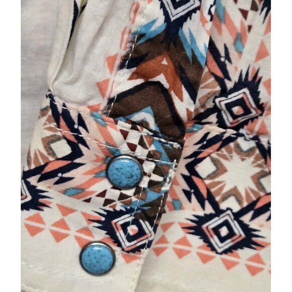 Wrangler Womens XS Western Turquois Pearl Snap Shirt Cotton Aztec Cowgirl - Picture 5 of 9
